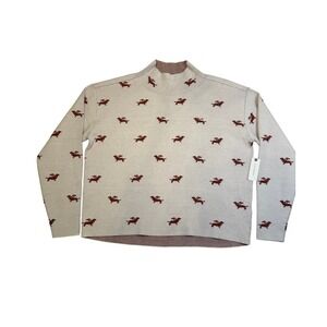 Anthropologie Maeve Carys Dachshund Sweater Small Ivory Mock Neck Dog Print NWT